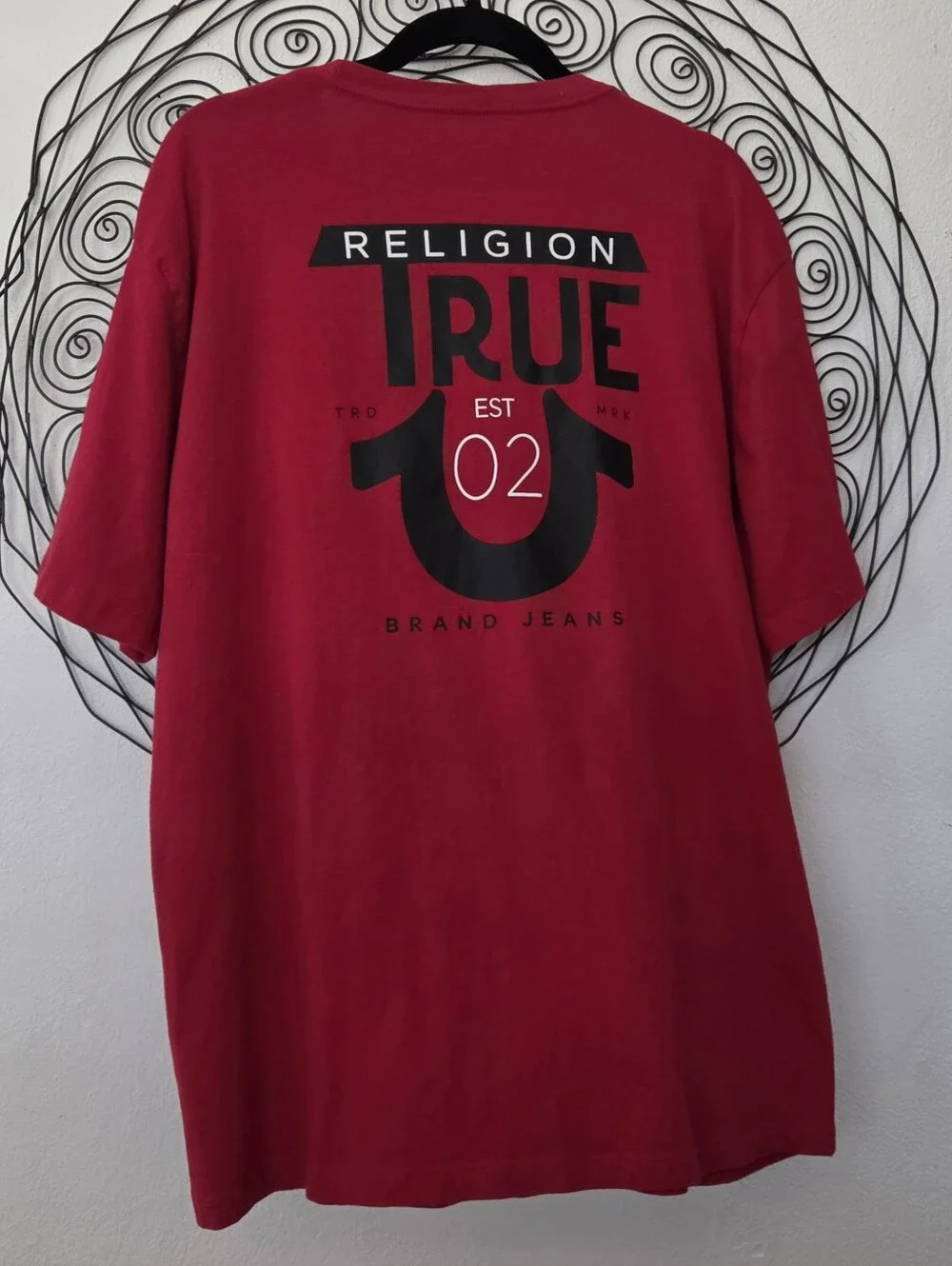 True Religion Men’s 3XL Red Graphic T-Shirt 100% Cotton LogoTee Black Back Print